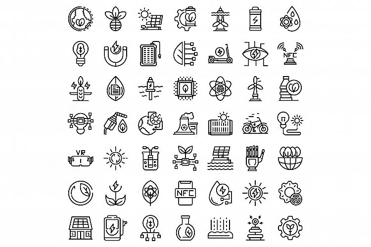 Eco innovation icons set, outline style example image 1