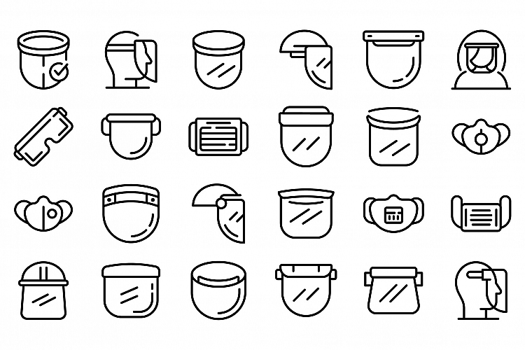 Face shield icons set, outline style example image 1