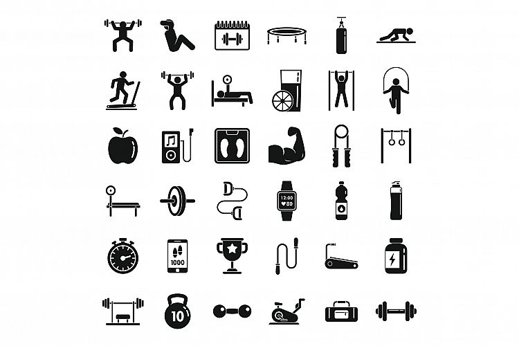 Gym time icons set, simple style example image 1