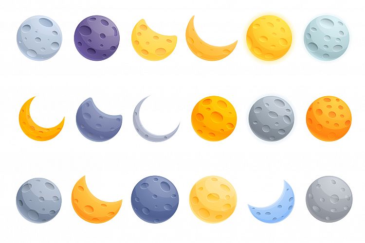 Moon icons set, cartoon style example image 1