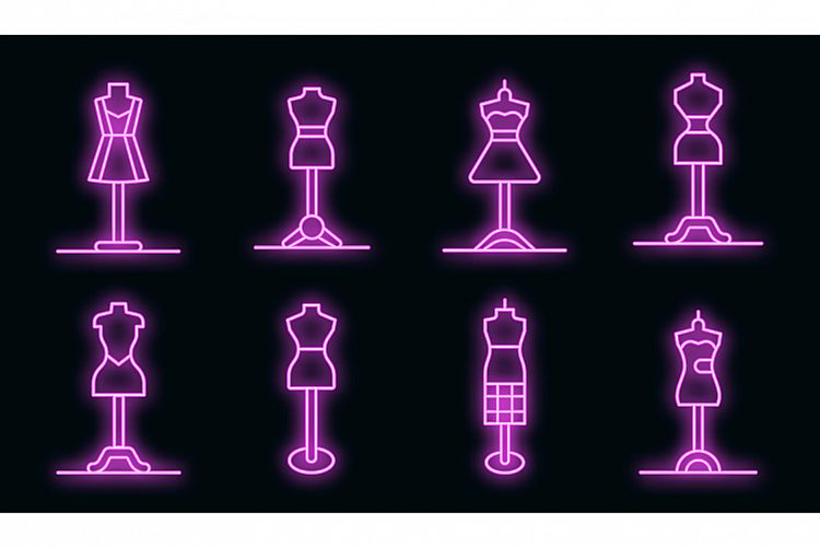 Mannequin icons set vector neon example image 1