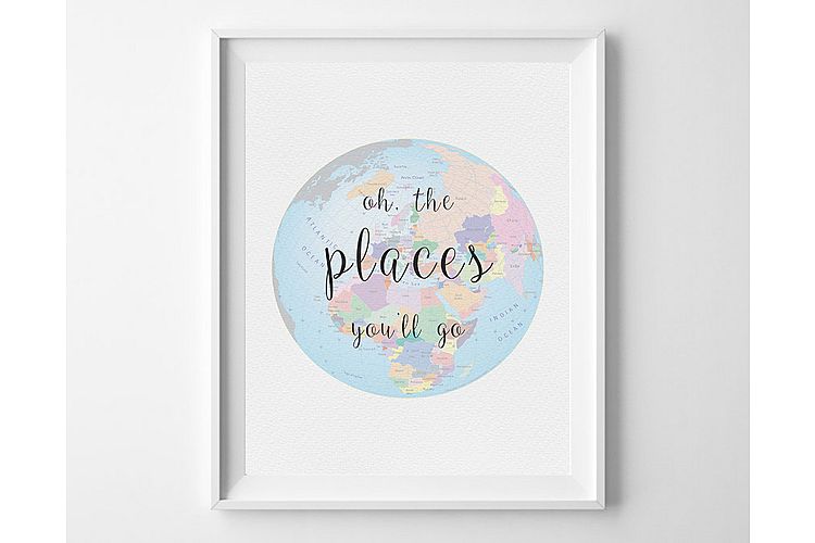 Kids Wall Art Printable, World Map for Baby Room, Globe Art