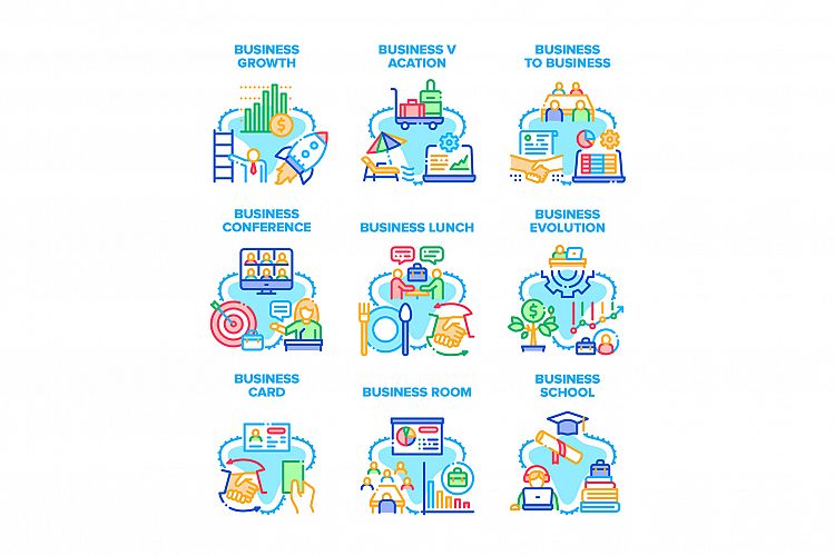 Business Evolution Set Icons Vector Illustrations