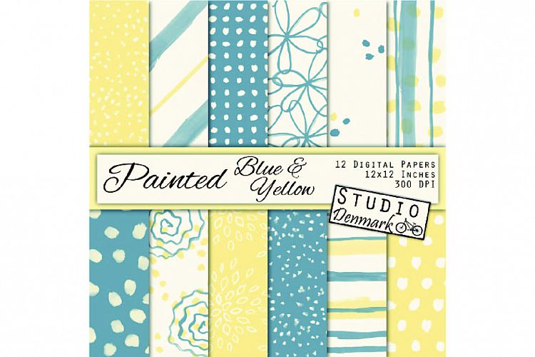 Watercolor Patterns Blue and Yellow Digital Paper