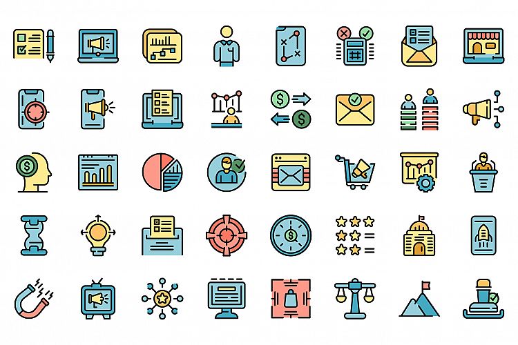Successful campaign icons set vector flat example image 1