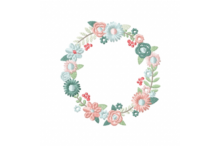 Spring Floral Wreath Frame Monogram Embroidery Design
