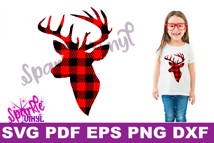  Buffalo Plaid Reindeer Deer Head Silhouette Printable svg cut files for silhouette or cricut