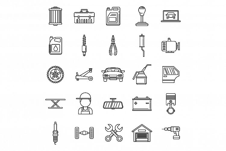 Auto mechanic labor icons set, outline style example image 1