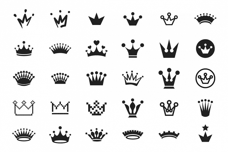 30 Crown icon set on white background