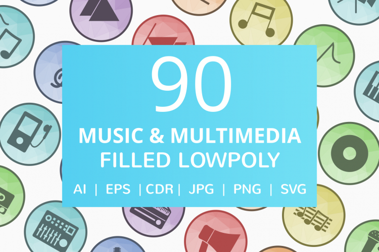 90 Music   Multimedia Filled Low Poly Icons