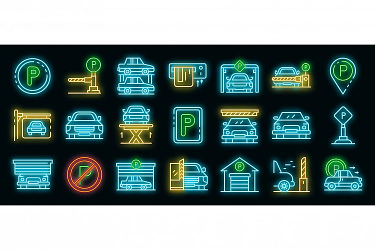 Underground parking icons set vector neon example image 1