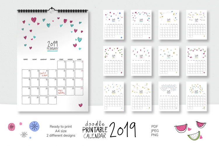 2019 Doodle Printable Calendar
