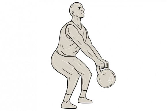 Athlete Fitness Squatting Kettlebell Drawing example image 1