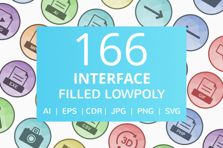 166 Interface Filled Low Poly Icons