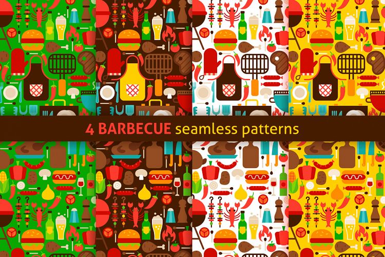 Barbecue Flat Seamless Patterns