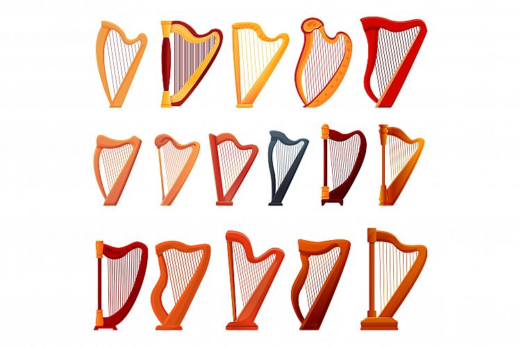 Harp icons set, cartoon style example image 1