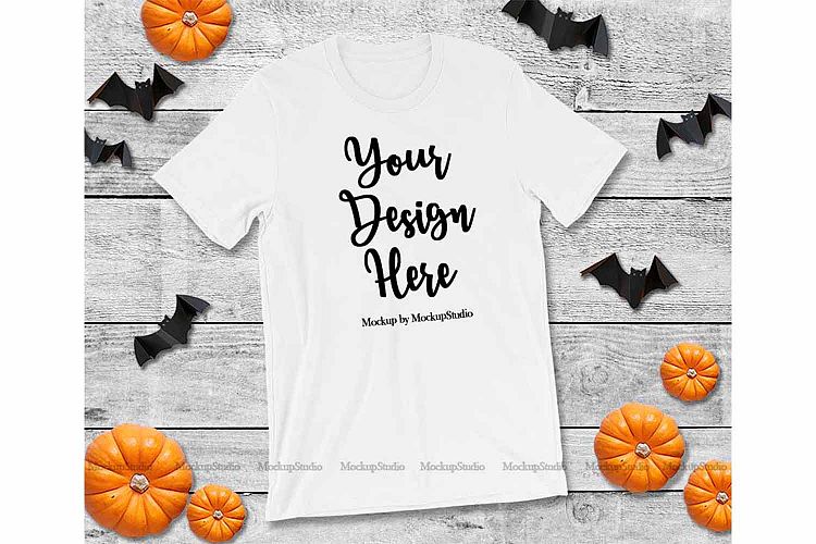 Halloween White T-Shirt Mock Up, Fall Bella Canvas 3001