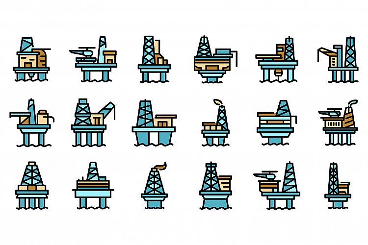 Sea drilling rig icons set vector flat example image 1