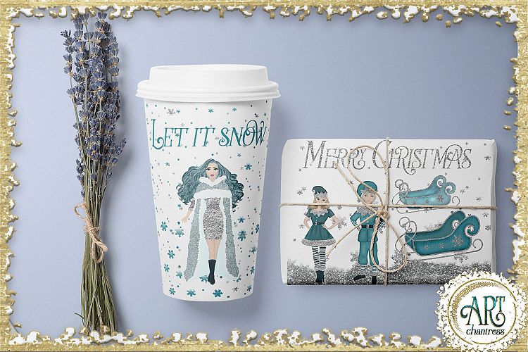 Christmas Snow Queen in Turquoise and Silver 25 PNG images