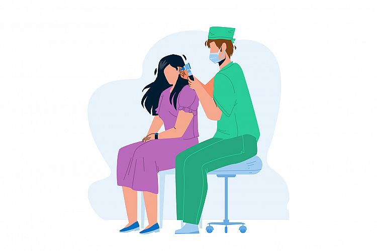 Audiologist Checking Patient Girl Ears Vector example image 1