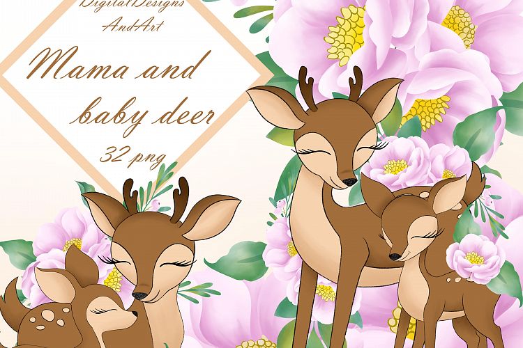 Baby and mama deer clipart