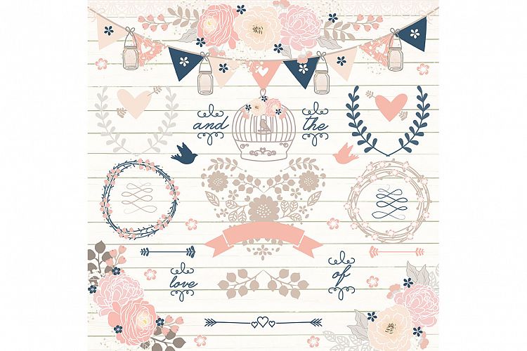 Navy Blue and Rose Blush wedding clip arts