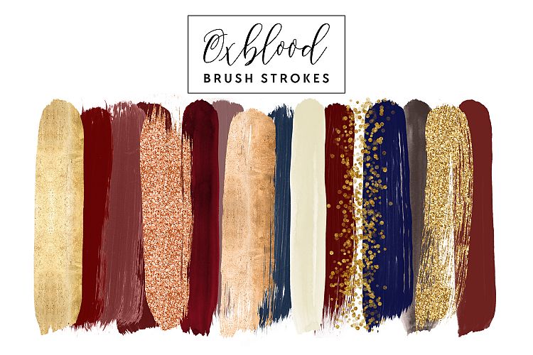 Oxblood Brush Strokes, Gold Brush Strokes Clip Art