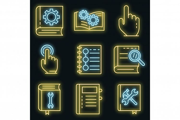 User guide icons set vector neon