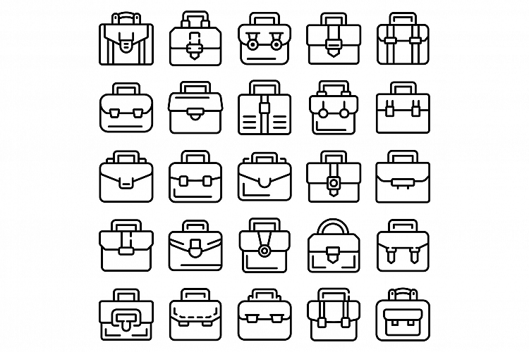 Briefcase icons set, outline style example image 1