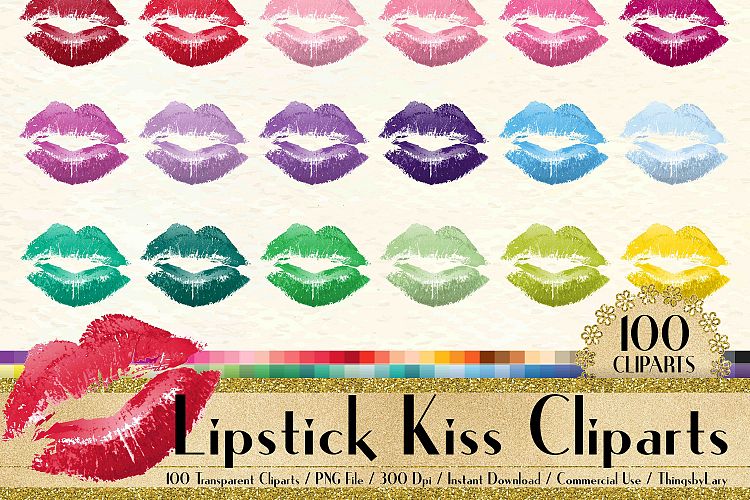 100 Lipstick Kiss Clip Arts, Valentine Love Kiss Print Kit