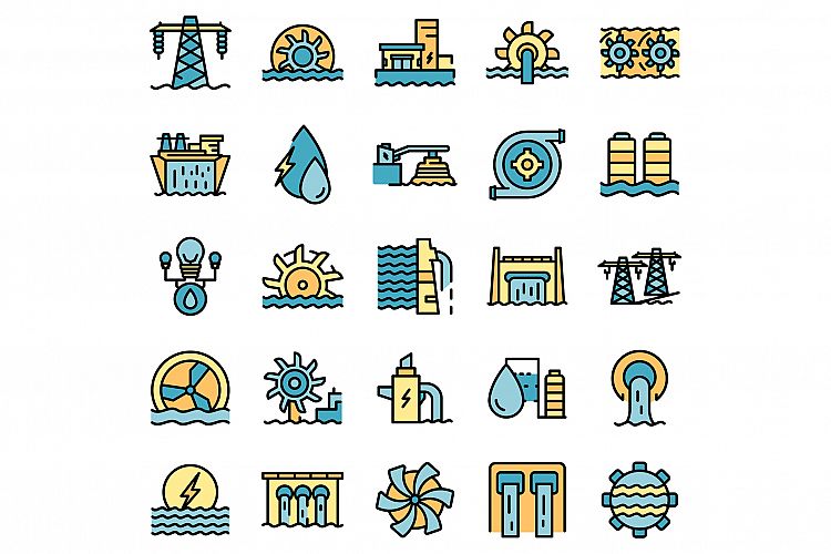 Hydro power icons set vector flat example image 1