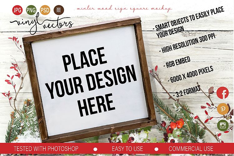 Winter Wood Sign Square Mock up PSD JPG PNG
