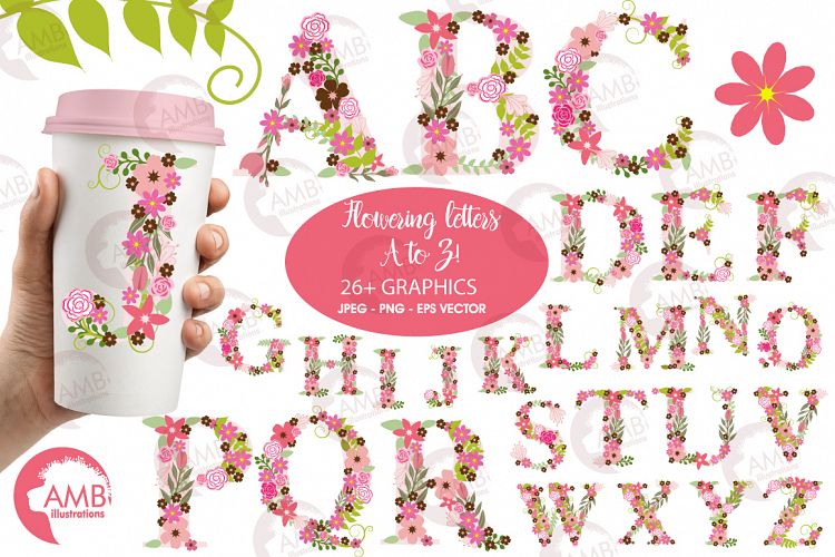 Floral alphabet clipart, graphics, illustrations AMB-1104