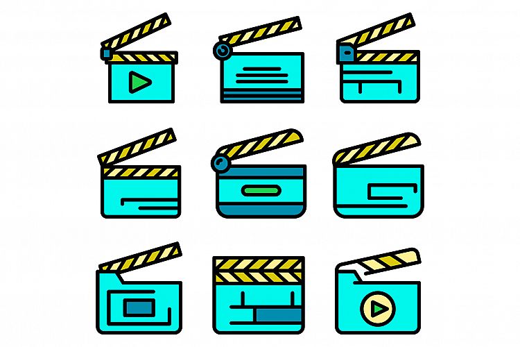 Clapper icons set line color vector example image 1