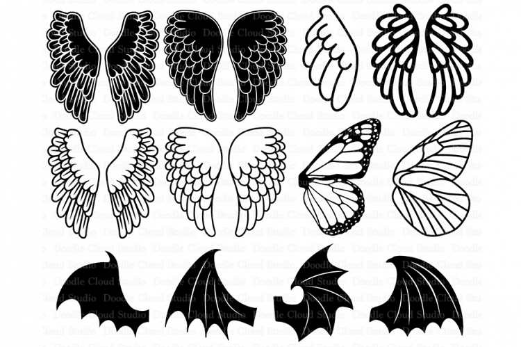  Angel Wings SVG, Bat Wings, Monarch Butterfly Wing SVG files for Silhouette Cameo and Cricut. Wings Clipart PNG included