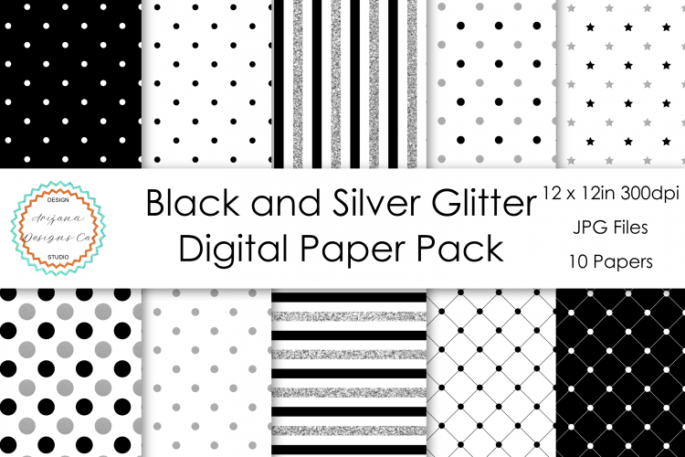 Black and Silver Glitter Digital Paper