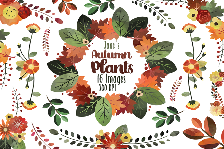 Watercolor Autumn Plants Clipart