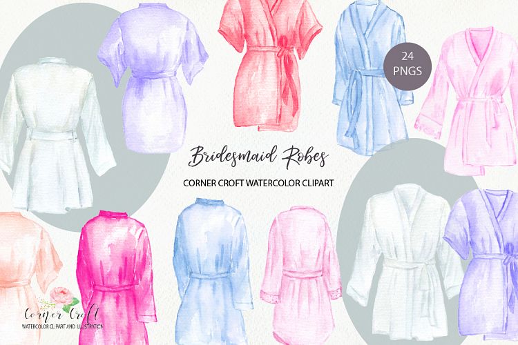 Watercolor bridesmaid robe clipart 