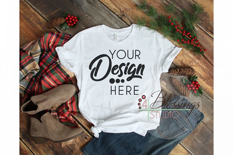 Christmas White TShirt Bella Canvas Mockup 3001 Unisex Shirt