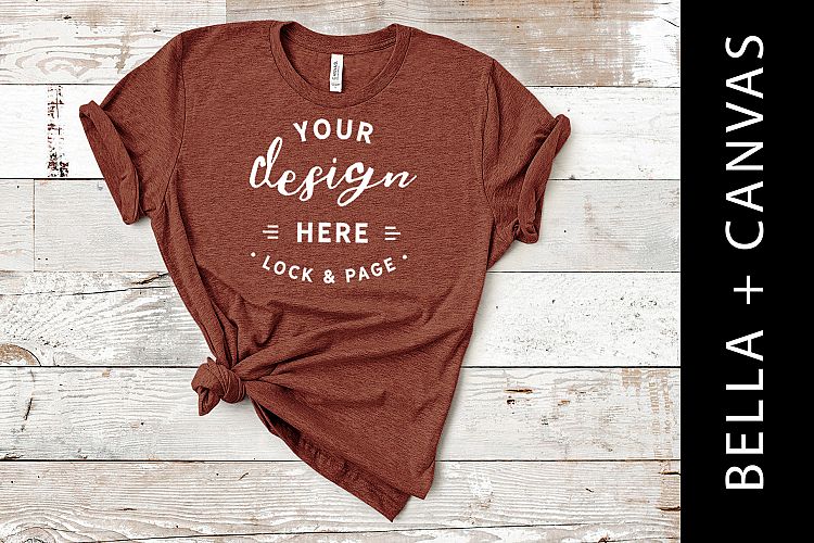 Bella Canvas 3001 Heather Clay Mockup Womens Shirt Flat Lay