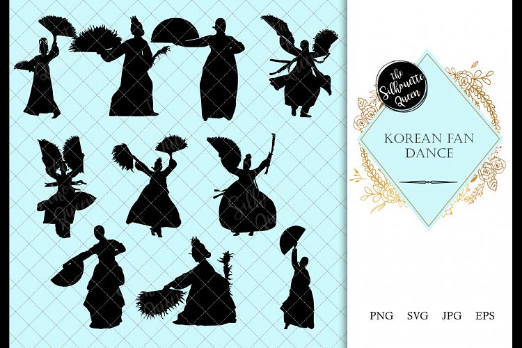 Korean Fan Dance svg, dance cricut files, black dancer silho