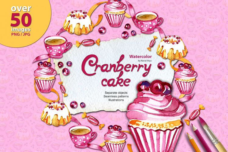 Cranberry cake - watercolor set