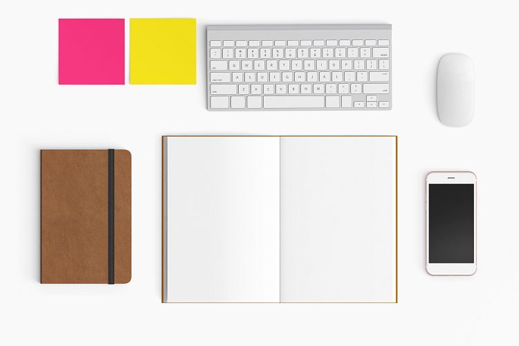  Modern workplace. Top view. Flat lay style. 28