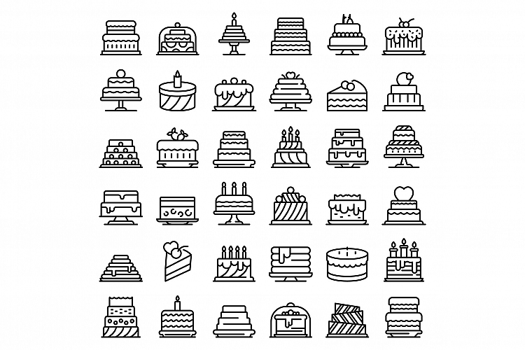 Cake icons set, outline style example image 1