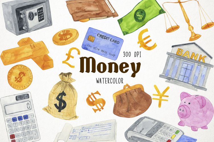 Watercolor Money Clipart Money Clip Art, Dollar Clipart