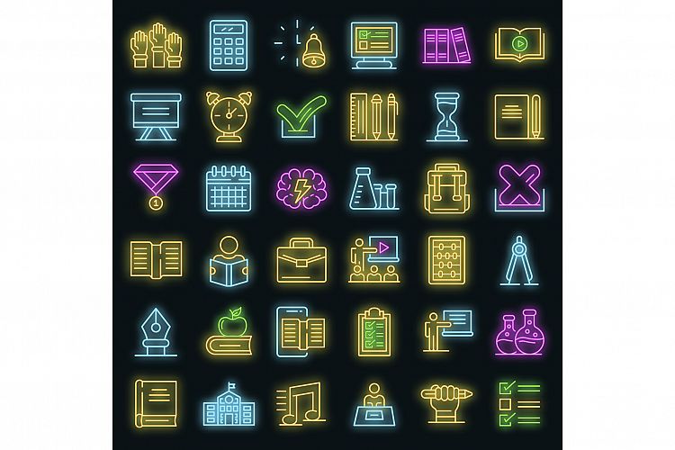 Lesson icons set vector neon example image 1