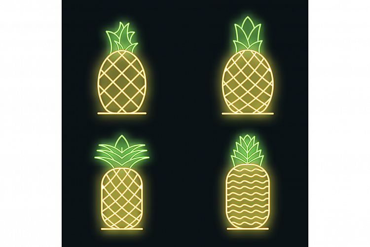 Pineapple icons set vector neon example image 1