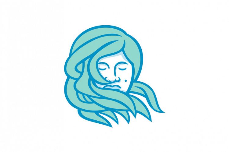 Polynesian Woman Flowing Hair Mascot