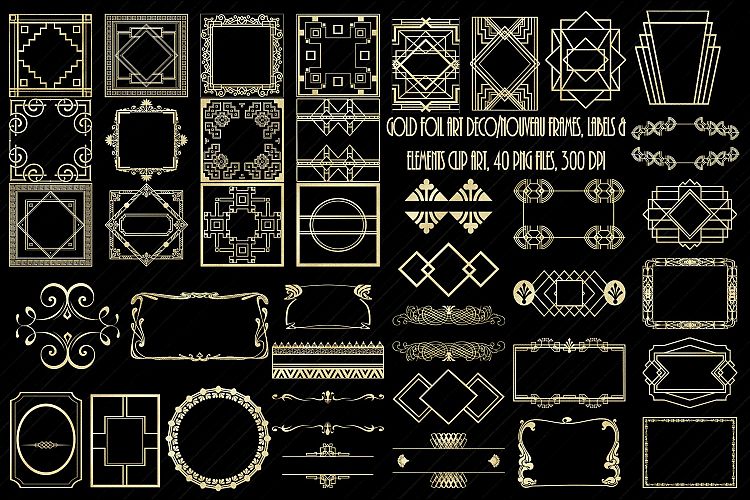 Art Deco/Nouveau Gold Foil Frames, Elements, Labels, Etc.