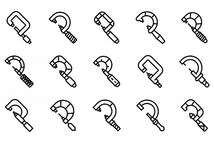 Micrometer icons set, outline style example image 1